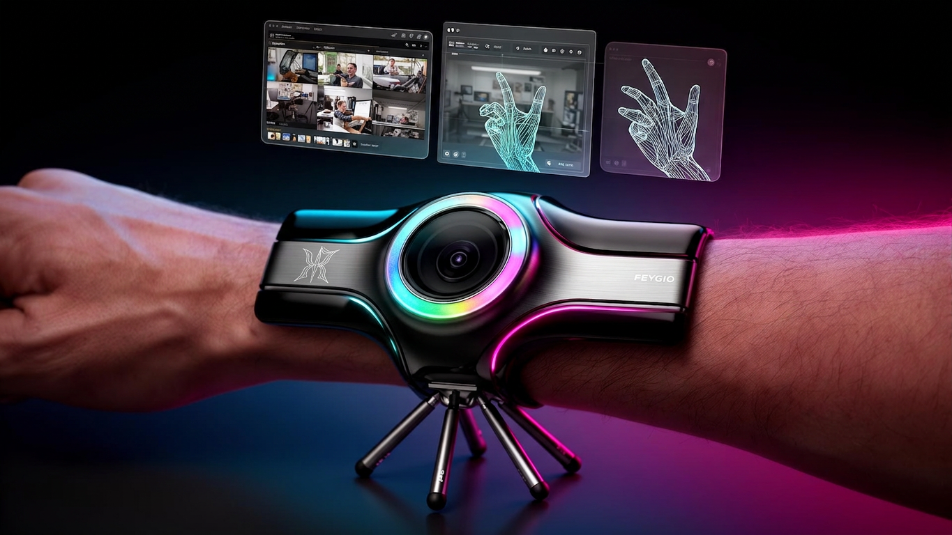Feygio wrist-mounted AI camera with holographic UI panels